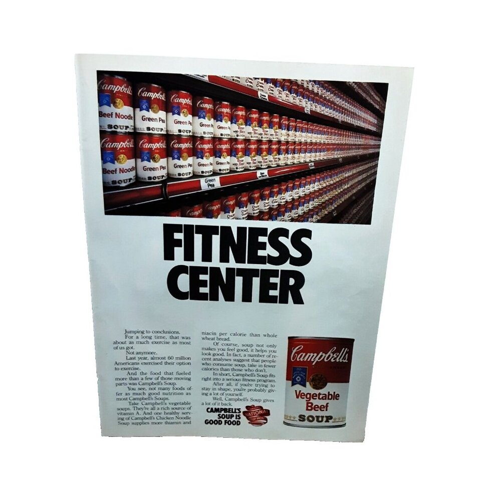 1983 Campbells Soup Vegetable Beef Fitness Center Original Print Ad Vintage 80s